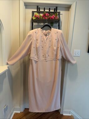 R & M Richards Pale Maxi Pink Long Sleeve Embroidered Dress Mother of the bride